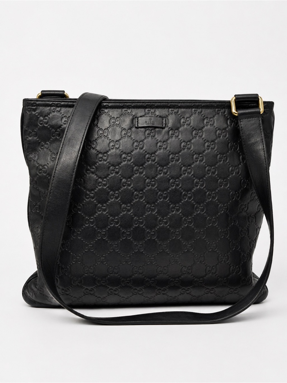 Gucci Black Embossed GG Leather Shoulder Bag with Gold-Tone Hardware